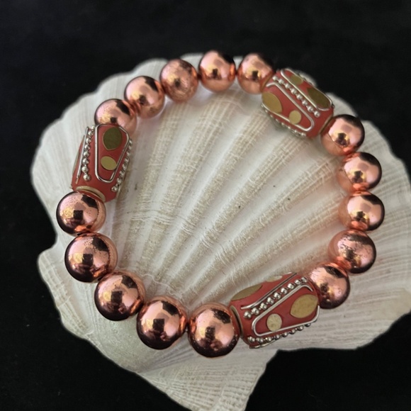 Grounding & Protection Rose Gold Hematite Beaded Stretch Bracelet - Picture 3 of 5
